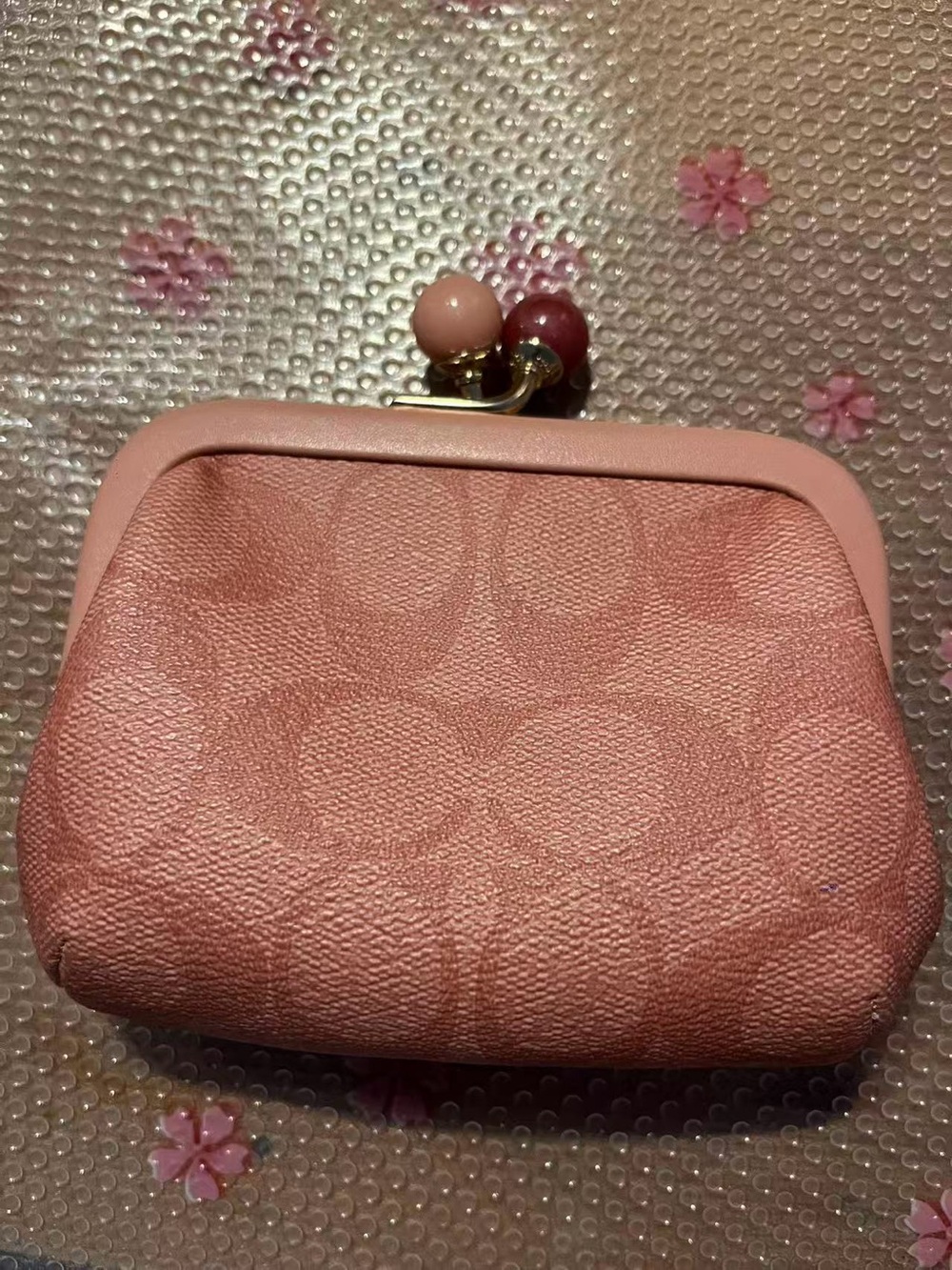 Coach Pink Leather Kiss-Lock Coin Purse - Picture 2 of 3